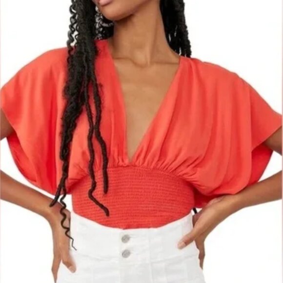 NWOT Free People Plunging Neckline Top - Picture 1 of 7